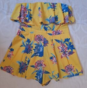 FLYING TOMATO Vibrant Yellow and Blue Floral Romper